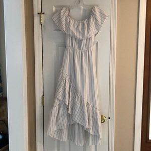 Women’s dress, white with navy stripe.